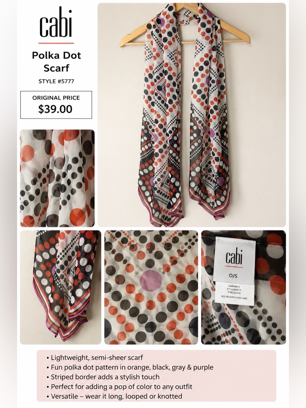 cabi Polka Dot Scarf Style 5777